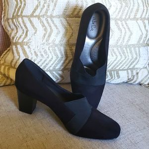 ABELLA black suede high heeled shoes, size 10
